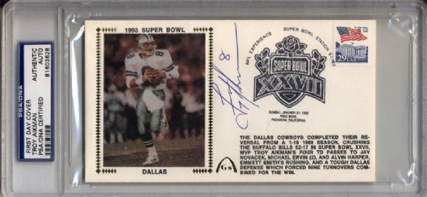 1983-85 Roger Staubach Troy Aikman Dallas Cowboys Signed First Day Covers PSA/DNA Slabbed - Lot of 2