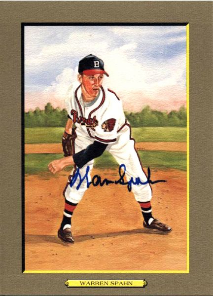 1987 Warren Spahn Milwaukee Braves Signed Perez Steele Great Moments 5 3/4" x 8" Postcard - JSA 