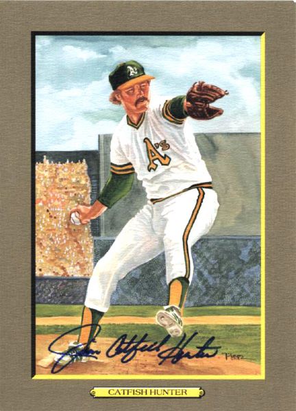 1990 Jim Catfish Hunter Oakland As Signed Perez Steele Great Moments 5 3/4" x 8" Postcard - JSA 