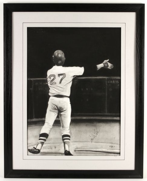 1990s Carlton Fisk Boston Red Sox 32" x 40 1/2" Signed Charcoal Artwork - JSA 