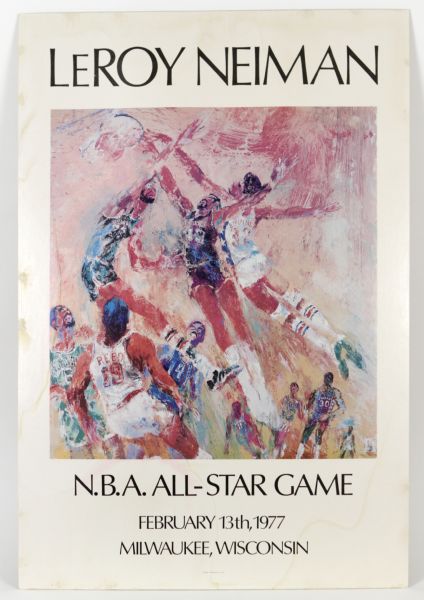 1977 NBA All Star Game 22 1/2" x 33 Leroy Nieman Poster Mounted on Cardboard