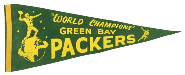 1960s Green Bay Packers Full Size World Champions Pennant w/Bart Starr & Paul Hornung Reference