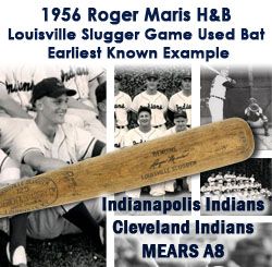 1956 Roger Maris Indianapolis Indians H&B Louisville Slugger Professional Model Game Used Bat (MEARS A8)