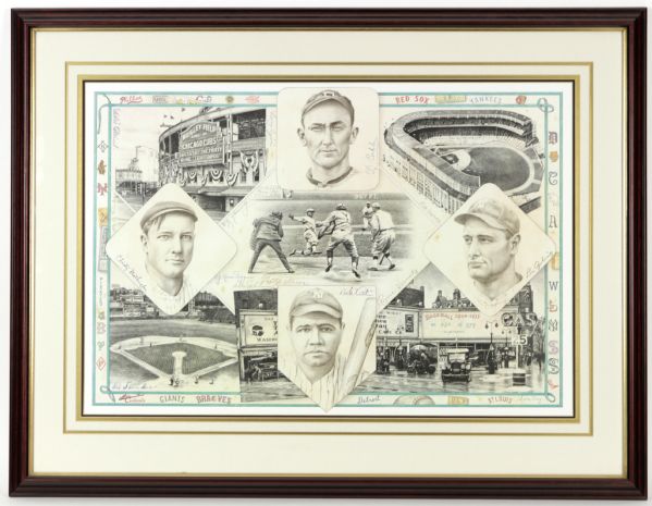 1900-35 Baseball Greats Artwork - 38" x 29" Display 634/970 w/Babe Ruth Ty Cobb Lou Gehrig