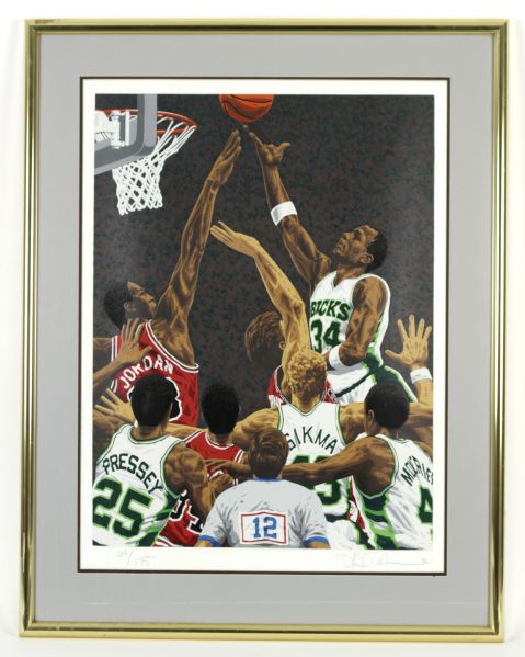 1988 Michael Jordan Chicago Bulls vs. Milwaukee Bucks 27 1/2" x 35" Rick Rush Display  64/175 