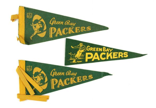 1960s-80s Green Bay Packers New Orleans Saints Mini Pennants - Lot of 4