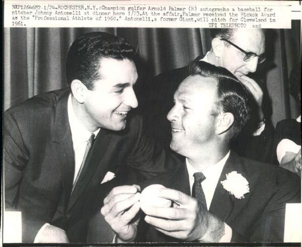 1961 Arnold Palmer Johnny Antonelli Cleveland Indians "TSN Collection Archives" Original 7" x 8.5" Photo (Sporting News Collection Hologram/MEARS LOA)