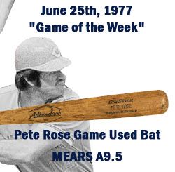 1977 Pete Rose Cincinnati Reds Adirondack Professional Model Game Used Bat – Obtained on 6-25-77 NBC Game of the Week (MEARS A9.5)