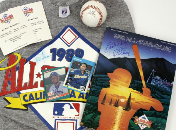 1989 Dan Plesac Milwaukee Brewers Signed Lot - 2 Cards, Shirt, Baseball, All Star Program - JSA 