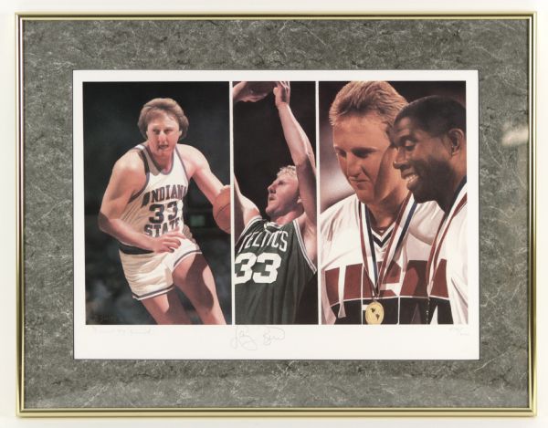 1992 Larry Bird Boston Celtics From Start To Finish Signed 23" x 18" Dan Smith Lithograph Display - JSA 
