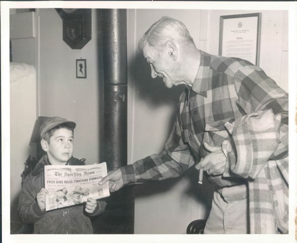 1959 Zack Wheat Brooklyn Dodgers With Grandson  "TSN Collection Archives" Original 8" x 10" Photo (Sporting News Collection Hologram/MEARS Photo LOA)