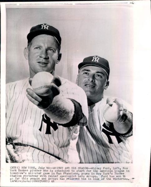 1961 Whitey Ford & Luis Arroyo New York Yankees "Boston Herald Collection Archives" Original 8" x 10" Photo (BH Hologram/MEARS LOA)