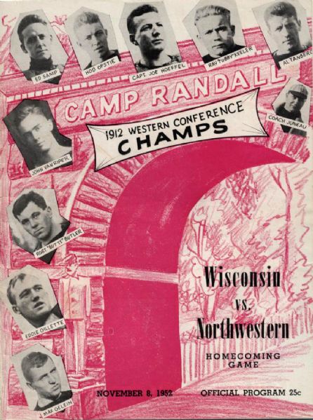 1952 Wisconsin Badgers Northwestern Wildcats Homecoming Game Program