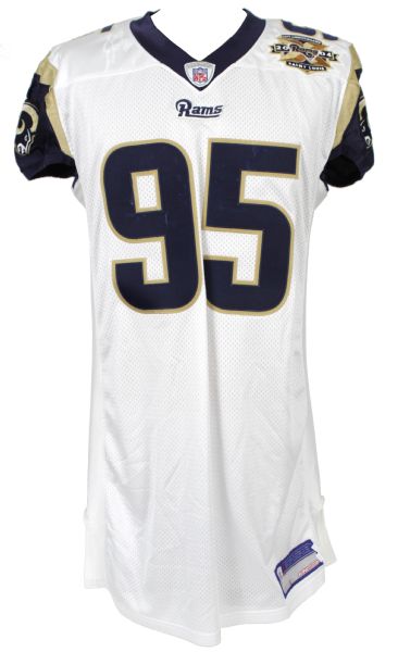 2004 Anthony Hargrove St. Louis Rams Game Worn Jersey w/ 2 Repairs & 10th Anniversary Patch - MEARS LOA 
