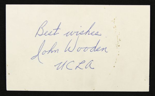 1990s John Wooden UCLA Signed Index Card - JSA 