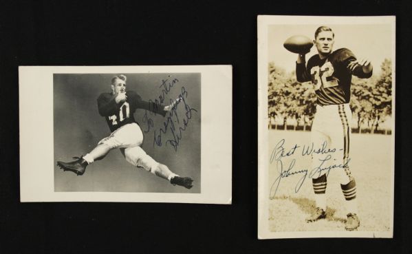 1950s Johnny Lujack & Crazylegs Hirsch Signed Postcard - Lot of 2 - JSA 