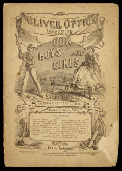 1869 Oliver Optics Magazine With Early Baseball Motif 