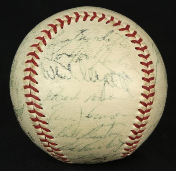 1958 Milwaukee Braves Team Signed ONL (Giles) Baseball w/ 27 Sigs. Incl. Hank Aaron Mathews Spahn - JSA 