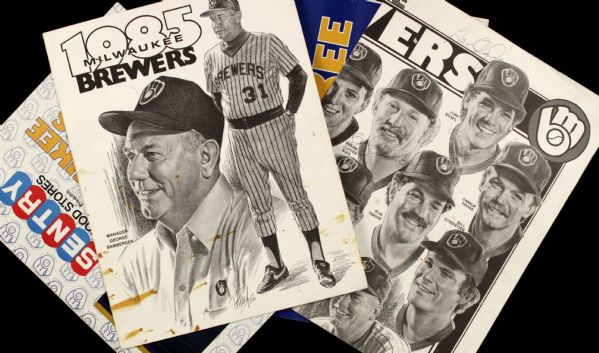 1984-86 Milwaukee Brewers Signed Memorabilia - 2 Calendars & 2 George Pollard Creations Pete Vuckovich & Robin Yount - JSA 