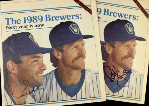 1989 Robin Yount & Paul Molitor Milwaukee Brewers Signed Newspaper Publications - JSA 