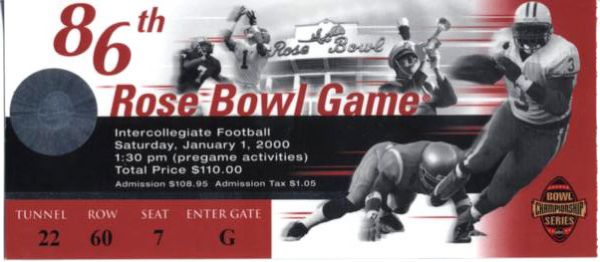 2000 Rose Bowl Ticket Stub - Wisconsin Badgers vs. Stanford