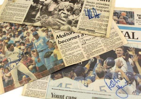 1987-92 Robin Yount Paul Molitor Milwaukee Brewers & Nolan Ryan Texas Rangers Signed Newspapers - Lot of 2 - MEARS LOA 