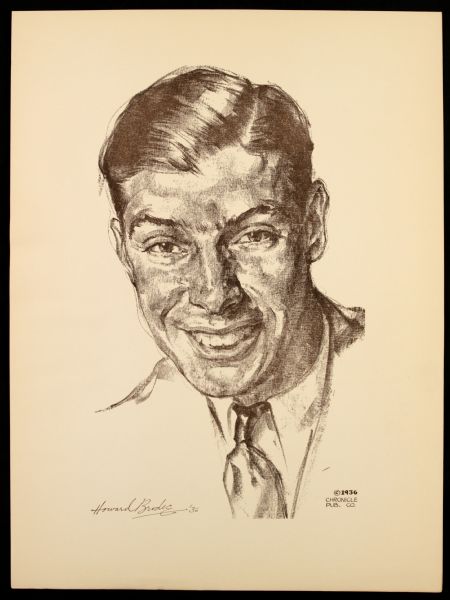 1936 Joe DiMaggio New York Yankees 12" x 18" Howard Brodec Chronicle Publishing Print - Ex DiMaggio Estate 