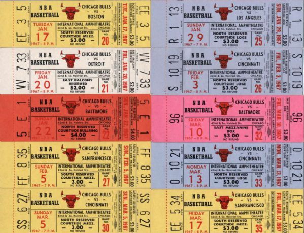 1966 Chicago Bulls Full Ticket Inaugural Season Of Bulls - Lot of 13