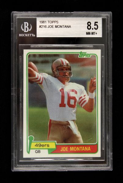 1981 Joe Montana San Francisco Topps #216 Rookie Card - Beckett 8.5 NM/MT+