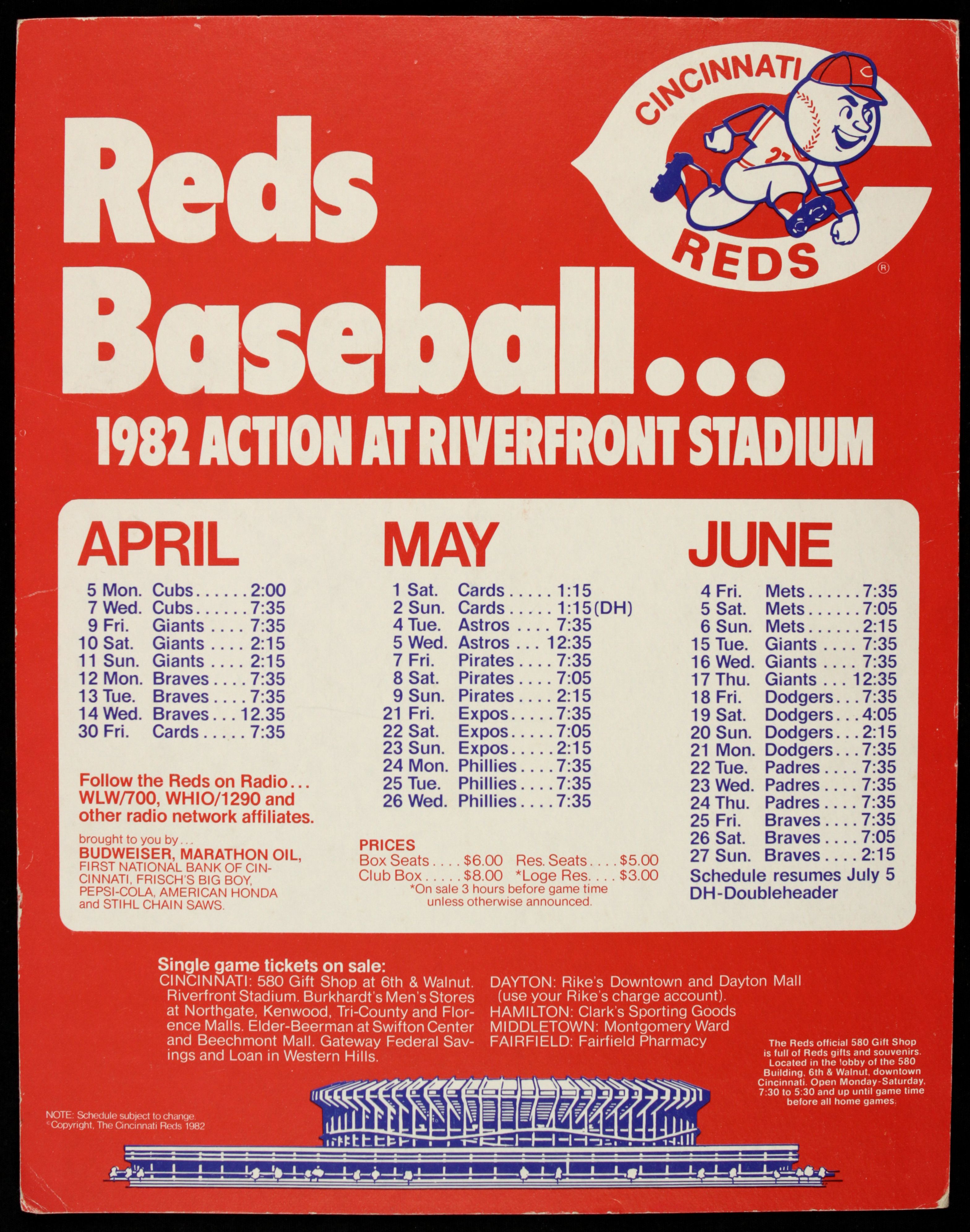 Lot Detail 1982 Cincinnati Reds Baseball Schedule Promotional