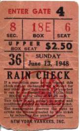 1948 Ticket Stub from Babe Ruths Last Appearance in the Pinstripes at Yankee Stadium
