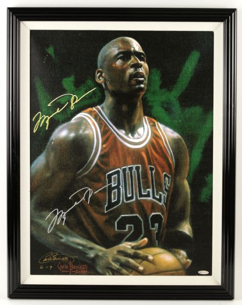 1998 Michael Jordan Chicago Bulls UDA Signed Carlo Beninati Canvas 21 1/2" x 27 1/2"  Painting  - UDA Hologram & Certificate 