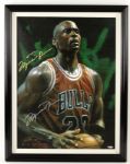 1998 Michael Jordan Chicago Bulls UDA Signed Carlo Beninati Canvas 21 1/2" x 27 1/2"  Painting  - UDA Hologram & Certificate 