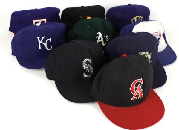 1985-96 era Professional Model Baseball Cap Collection - Lot of 8 w/As Blue Jays Angels Rangers 