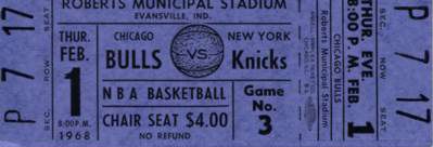 1968 Chicago Bulls vs. New York Knicks Full Ticket 