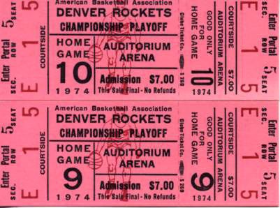 1974 Denver Rockets Phantom ABA Championship Playoff Full Ticket - Lot of 2