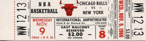 1966 Chicago Bulls vs. New York Knicks  Full Ticket Inaugural Season Of Bulls 
