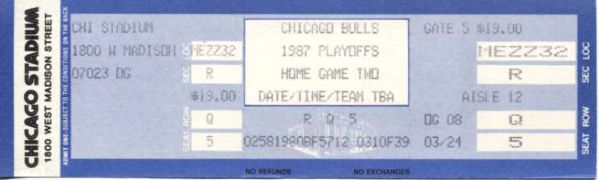 1987 Chicago Bulls Phantom Ticket Bulls vs. Celtics 