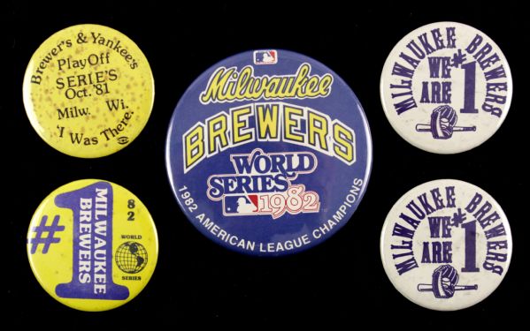 1980s Milwaukee Brewers Pinback Button - Lot of 5 World Series 