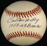 1994-2000 Carlton Willey Milwaukee Braves Single Signed ONL Coleman Baseball (JSA)