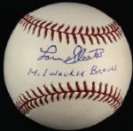 2000-10 Lou Sleater Milwaukee Braves Single Signed OML Selig Baseball (JSA)