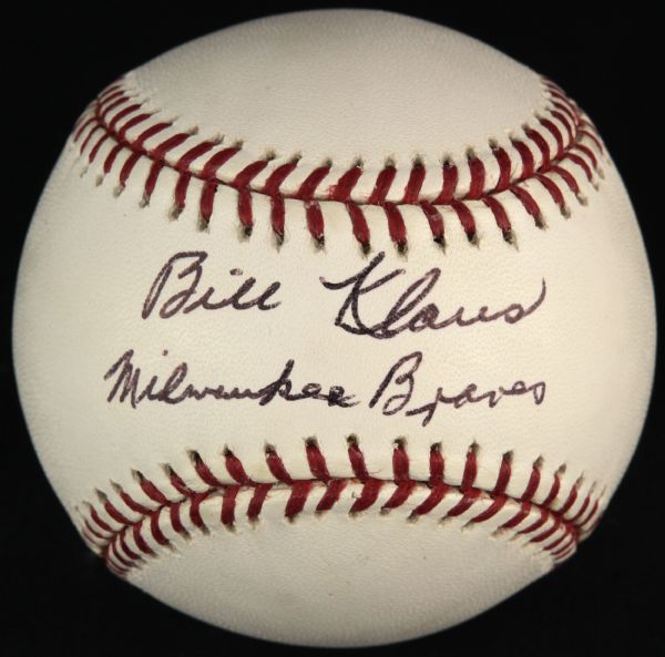 2000-05 Billy Klaus Milwaukee Braves Single Signed OML Selig Baseball (JSA)