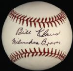 2000-05 Billy Klaus Milwaukee Braves Single Signed OML Selig Baseball (JSA)
