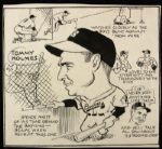 1951-52 Tommy Holmes Boston Braves 8 1/2" x 7 1/2" Original Illustration Art - Sporting News Hologram