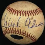 1975-76 Hank Aaron Milwaukee Brewers Game Used County Stadium Signed OAL (Mac Phail) Baseball (Steiner Hologram) / MEARS LOA