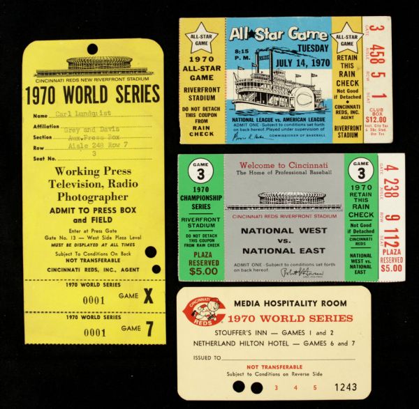 1970s Cincinnati Reds World Series NLCS & All Star Game Ticket & Press Credential (Lot of 4) 