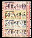 1964 Cincinnati Reds World Series Phantom Ticket Sheet - Sheet of 4