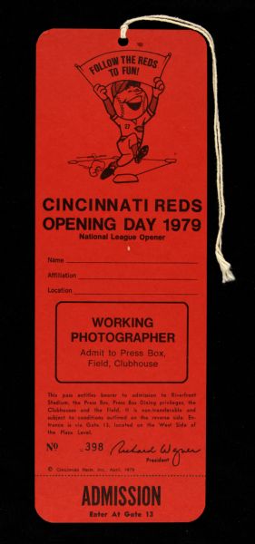 1979 Cincinnati Reds Opening Day Press Pass (Unused) 