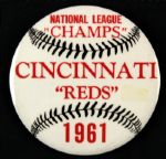 1961 Cincinnati Reds 3 1/2" National League Champs Pinback Button 