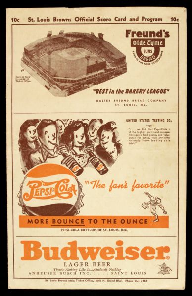 1950 St. Louis Browns Sportsmans Park New York Yankees Scorecard